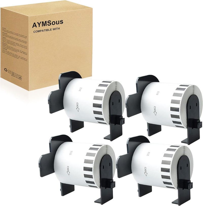 AYMSous Compatible 4 Pack DK-2212 Continuous White Label Paper (2-3/7" x 50'/ 62mm x 15.24m) with 4 Refillable Cartridge Replacement for Brother DK-2212 for QL-700 QL570 QL710W QL800 QL810W QL1060N - Image 1